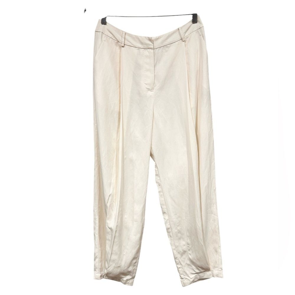 Nwt Lattelier Linen Blend Tapered Trouser Pants Pleated Off White Small Preppy — image 5 of 8
